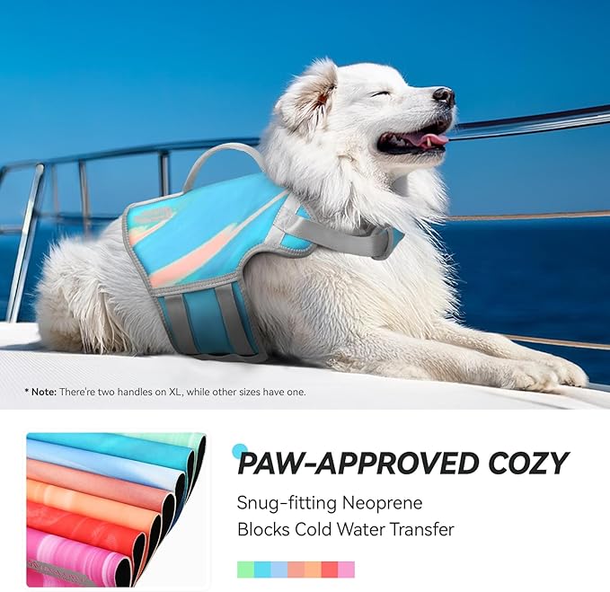 VIVAGLORY Neoprene Dog Life Vest, Dog Life Jacket for Swimming & Boating, Lightweight & Buoyancy for Puppy Doggy, Swimming Vest with Handle, L, Teal