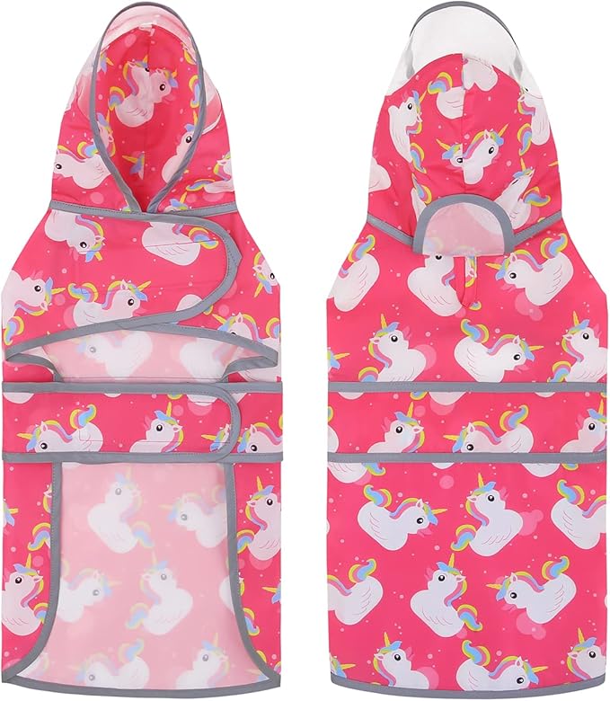 HDE Dog Raincoat with Clear Hood Rain Jacket Poncho for Small Medium Large Dogs Unicorn Ducks Pink - L