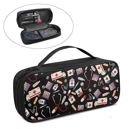 Gomyblomy Stethoscope Case with Extra Pocket for Bandage Scissors and Other Medical Accessories, Cartoon Stethoscope Print Travel Stethoscope Holder Organizer Storage Bag