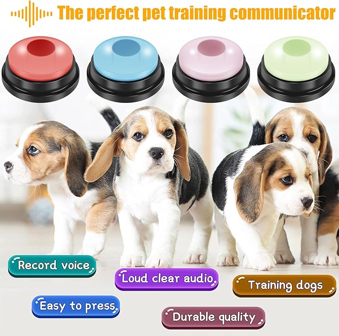 4Pcs Dog Buttons for Communication Voice with Light, Recording Button for Words Talking and Answer, Pet Button Answering Buzzer Best Toys fit Dog Tranning