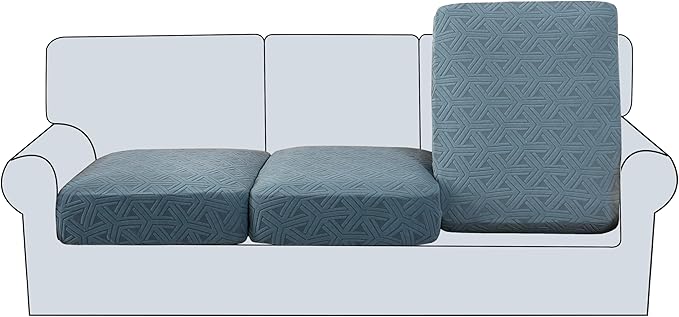 H.VERSAILTEX Jacquard Sofa Cushion Cover High Stretch Sofa Covers for 3 Cushion Couch Furniture Protector Spandex Anti-Slip Soft Thickened Slipcovers Diamond Pattern(3 Seat Covers, Stone Blue)