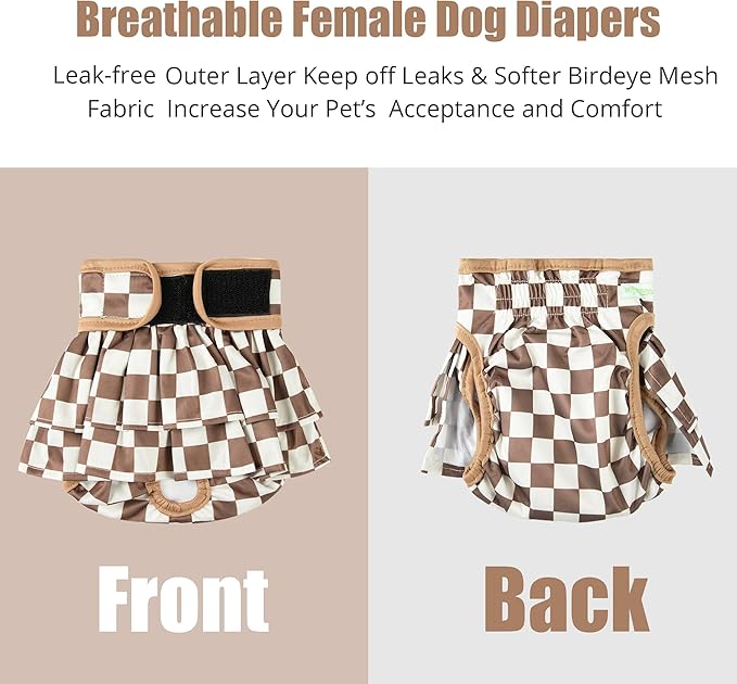 wegreeco Dog Diapers Female (3 Pack), Highly Absorbent Puppy Doggie Dog Diapers for Female Dogs Period, Washable Doggy in Heat, Small Medium Large Size (Checkerboard Red, Purple, Coffee, Small)