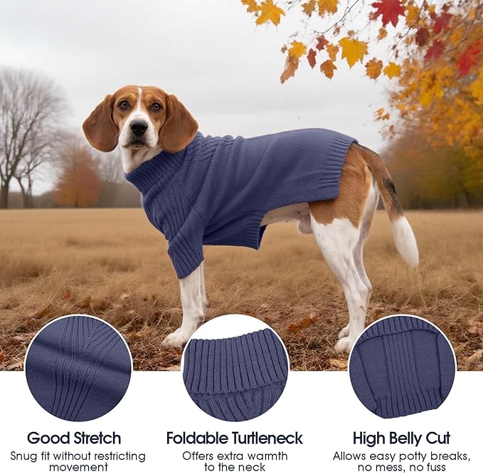 IECOii XXL Dog Sweater,Thermal Knit Big Dog Sweater with Sleeve,Pet Turtleneck Doggy Sweatshirt for Extra Large Dogs Boy Girl,Stretchy Large Dogs Cold Weather Outfit Pitbull Clothes,(Blue,XXL)