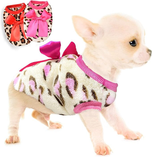 2 Pieces Dog Sweater for Small Dogs Teacup Dog Clothes Leopard Fleece Teacup Chihuahua Yorkie Puppy Clothes XXS Dog Sweater,Size XXSmall