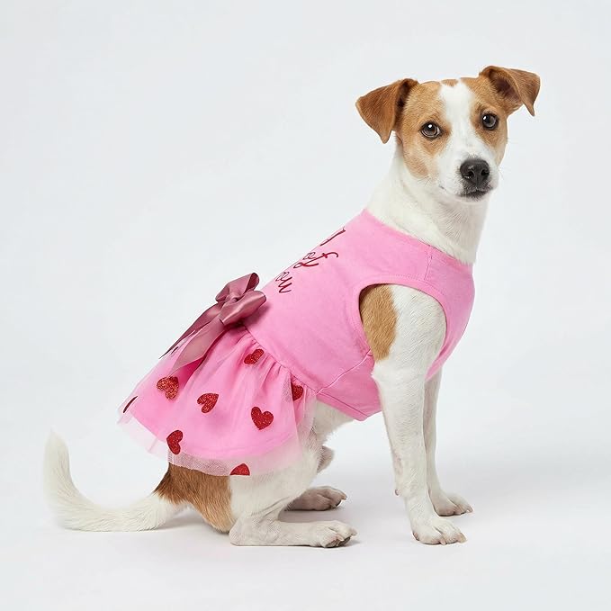 Fitwarm I Woof You Valentines Dog Dress 100% Cotton Girl Dog Clothes Pet Apparel Doggie Tutu with Bowknot Cat Clothing Puppy Dresses Doggy Costume Attire Pink XX-Small