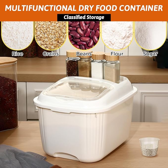 4 Pack Sugar Storage Containers Flour Bin with Wheels Large Pet Dog Food Storage Boxes Measuring Cup Sealed Transparent Flip Lid Portable Household Rice Container Set(20 Lbs)