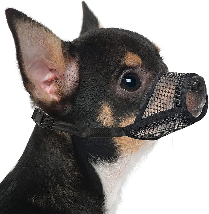 Mayerzon Dog Muzzle, Soft Mesh Muzzles for Small Medium Large Dogs Chihuahua Poodle Husky Labrador Retriever, Breathable Dog Mouth Guard for Biting Chewing Grooming, Allow Panting Drinking(XS, Black)