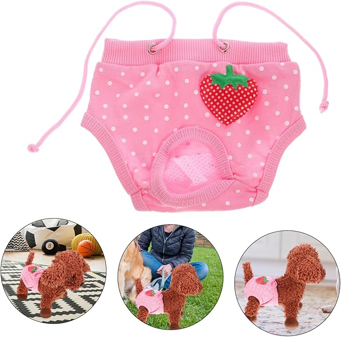 Milisten Pet Diaper Washable Male Dog Physiological Pants Absorbent Comfortable Menstruation Underwear for Untrained Puppies and Dogs Heat s Strawberry Dots