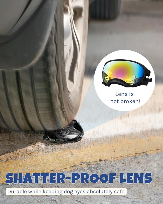 Large Dog Sunglasses, Dog Goggles Large Breed and Medium, UV Protection, Windproof, Dustproof and Snowproof. Shatterproof Lens, Adjustable Strap