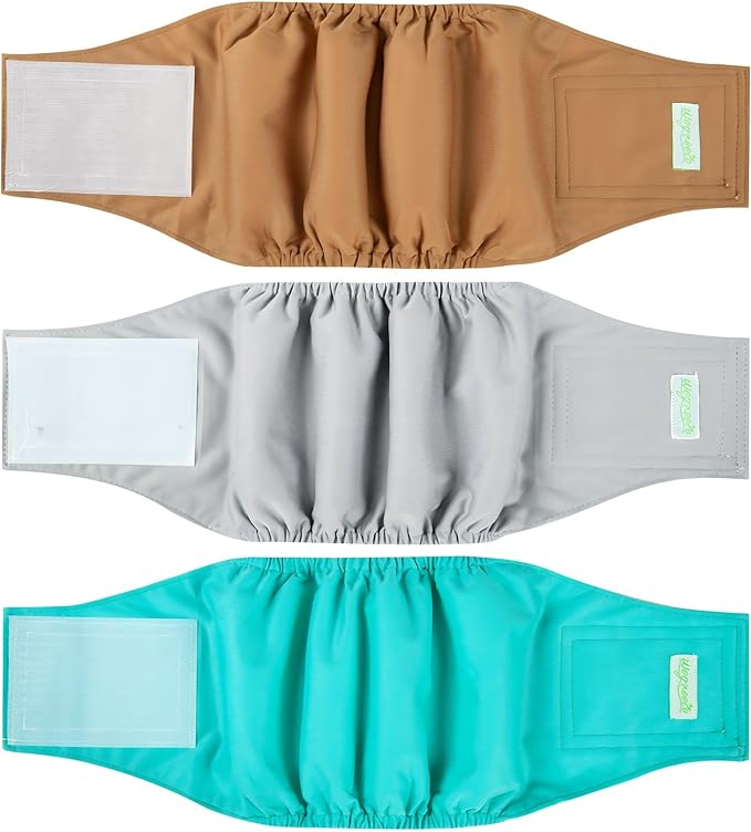 wegreeco Washable Male Dog Belly Band (Stylish Pattern)- Pack of 3 - Male Dog Belly Wrap, Dog Diapers Male (Blue Gray Coffee, Medium)