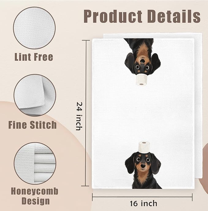Dachshund Bathroom Hand Towels Set of 2, Dachshund Lovers Gifts, Dog Bathroom Decor,Weiner Dog Gifts Hand Towels for Bath Room Washroom Toilet, 16x24 Inch