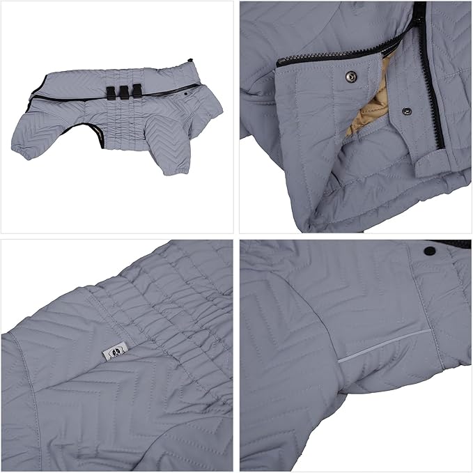 Lovelonglong Warm Dog Coat Double Layers Dog Vest, 4 Legs Covered Windproof Waterproof Reflective Warm Dog Vest Outdoor Skating Dog Costume for Corgis Dachshund Dog Gray D-S