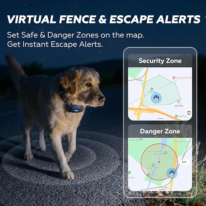 AI GPS Tracker for Dogs (30lbs+), Real Time Location and AI Vet Health Management, Electronic Fence, Waterproof, iOS and Android Universal (D5-Black)