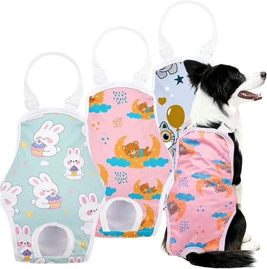 3 Pack Washable Female Dog Diapers with Adjustable Suspender, Reusable Sanitary Panties for Dogs in Heat, Leak-Proof Design for Small Dogs