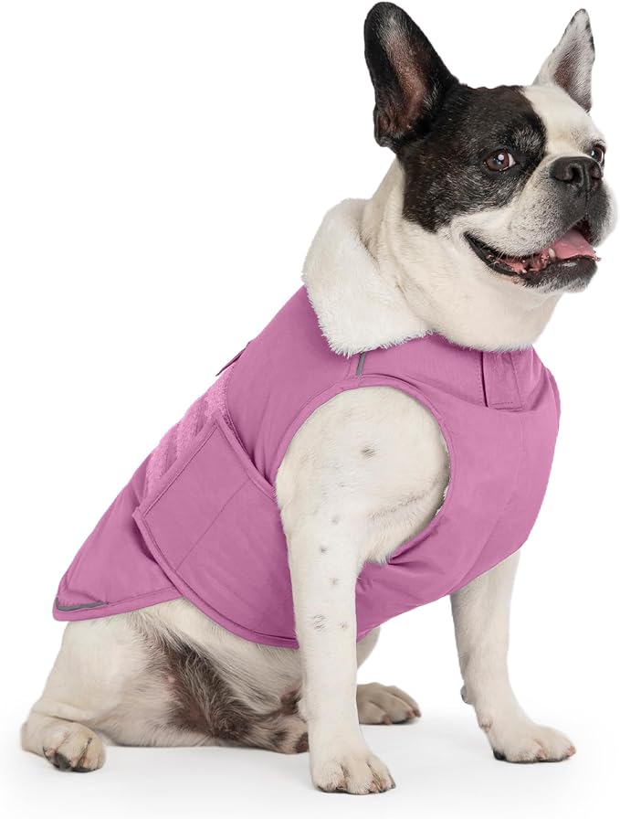 Mklhgty Extra Warm Dog Coat, Waterproof Dog Winter Jacket with Leash Portal, Fleece Reflective Pet Snow Vest for Small Medium Large Dogs - Lilac - M