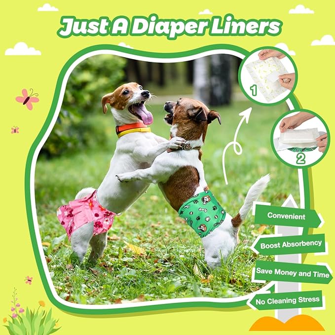 Dono Dog Diaper Liners for Male and Female Dogs, Super Absorbent Booster Pads, 150ct Disposable Doggie Diaper Inserts Fit Reusable Male Belly Bands, Wraps, Washable Period Panties (Long)