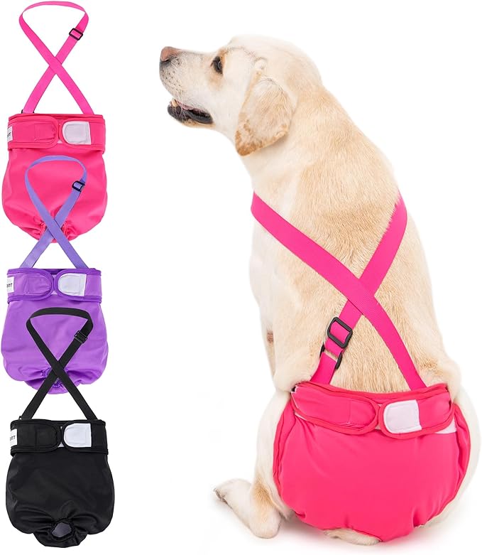 3 Pack Avont Washable Female Dog Diaper with Suspender, Reusable Girl Doggie Diapers for Small Medium Large Doggy in Heat Cycle Period Incontinence -L