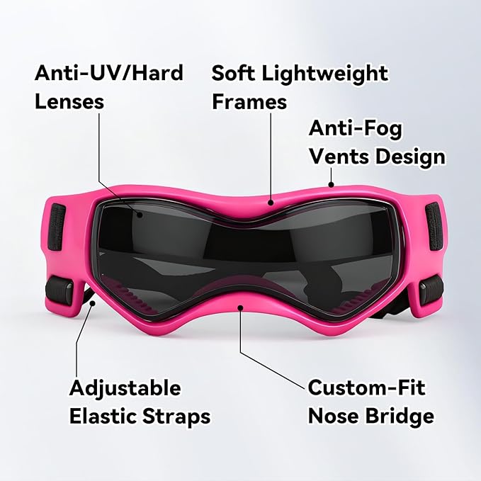 Medium Dog Goggles for Medium Breed UV/Wind/Dust Protection Dog Sunglasses with Adjustable Strap, Pink