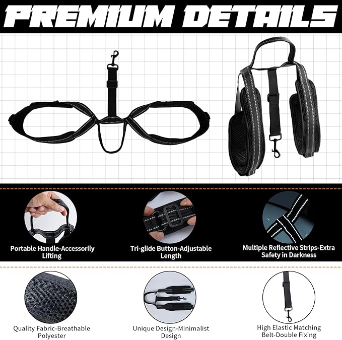 ROZKITCH Pet Dog Support Harness Rear Lifting Harness for Back Legs Reflective Dog Sling Vet Approved for Old Helps with Poor Stability Hind Legs, Joint Injuries Elderly Arthritis ACL Rehab Black S