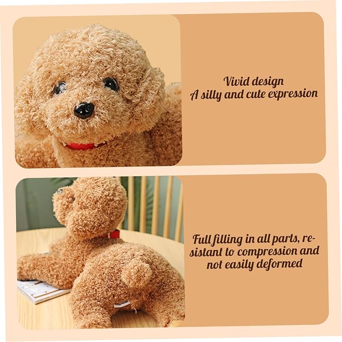 Crinkle Dog Toys,Cute Vivid Teddy Dog Mating Toy 14inch Cotton Filled Plush Dog Toy with Collar Decorative Stuffed Dog for Couch Sofa Bed Beige
