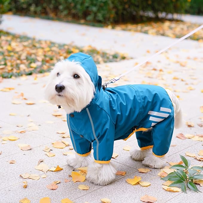 Dog Raincoat, Waterproof Dog Rain Jacket with Hood, Rain Coat with Leash Hole, Reflective Strap for Small Medium Dogs, Outdoor Adventures/Walking Lightweight Puppy(Blue,S)