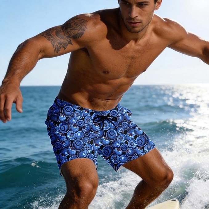 Mens Swim Trunks with Compression Liner Quick Dry Zipper Pocket Bathing