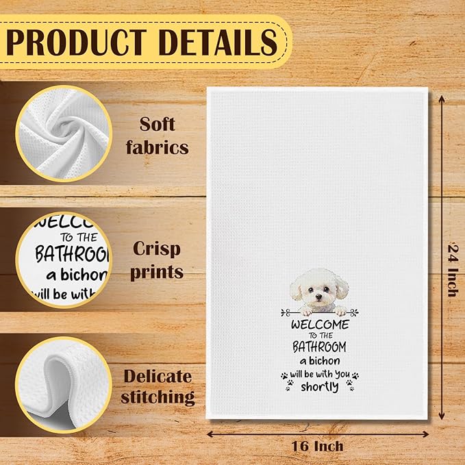 Funny Bichon Frise Dog Bathroom Hand Towels, Bichon Frise Gifts for Women, Welcome to The Bathroom Decorative Hand Towels for Bath Room Toilet Washroom Restroom, 16x24 Inch
