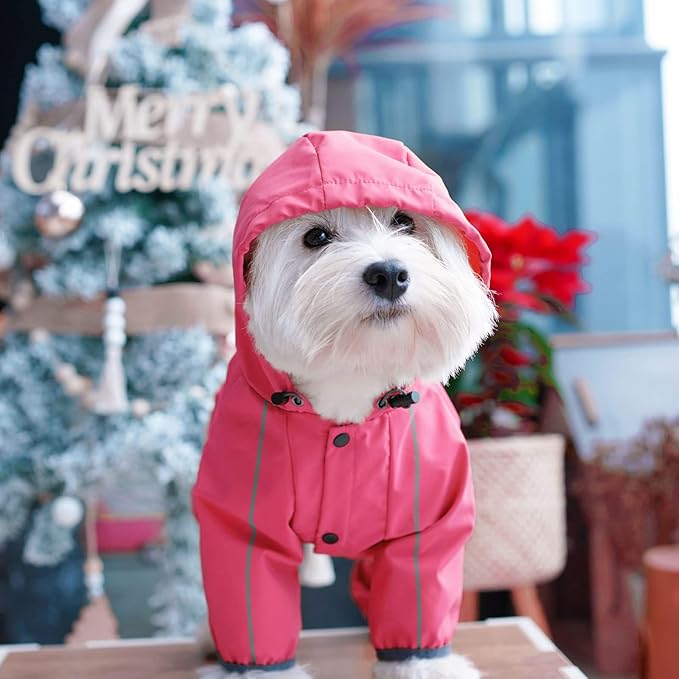 Dog Raincoat, Waterproof Dog Rain Jacket with Hood, Rain Coat with Leash Hole, Reflective Strap for Small Medium Dogs, Outdoor Adventures/Walking Lightweight Puppy（Pink,M）