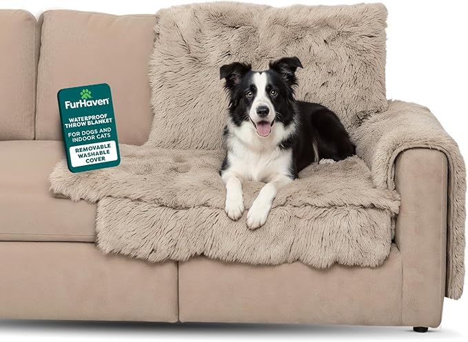 Furhaven Corner Cushion Seat Cover for Dogs & Cats, Washable, For Couches, Sectional Sofas, & L Shaped Couches - Snuggle Spot Shaggy Long Faux Fur Corner Throw - Taupe, One Size