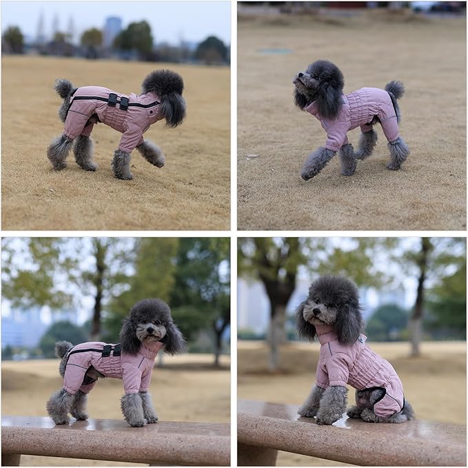 Warm Dog Coat Double Layers Dog Vest, 4 Legs Covered Windproof Waterproof Reflective Warm Dog Vest Outdoor Skating Dog Costume for Small Medium Large Dogs Lotus Pink XS