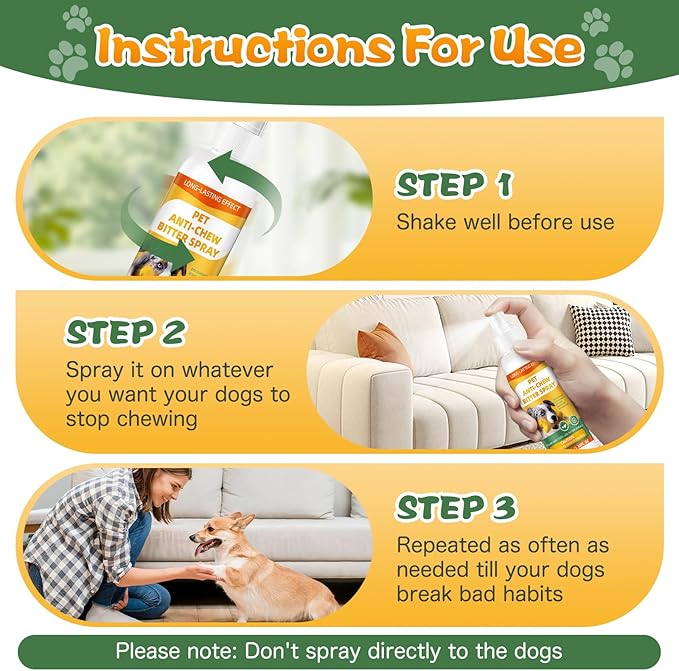 Anti-Chew Bitter for Dog Behavior Training Aid Spray, Natural Ingredients, Protect Furniture Shoes Belongings, Stop Chewing, Licking, Biting for Dog Deterrent Spray - Formula 6