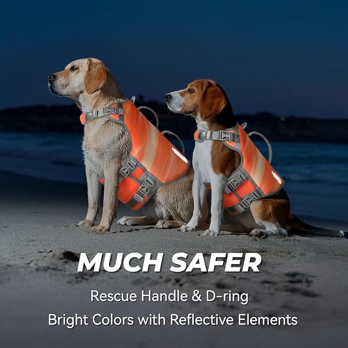 VIVAGLORY Neoprene Dog Life Vest, Dog Life Jacket for Swimming & Boating, Lightweight & Buoyancy for Puppy Doggy, Swimming Vest with Handle, M, Orange Sunset