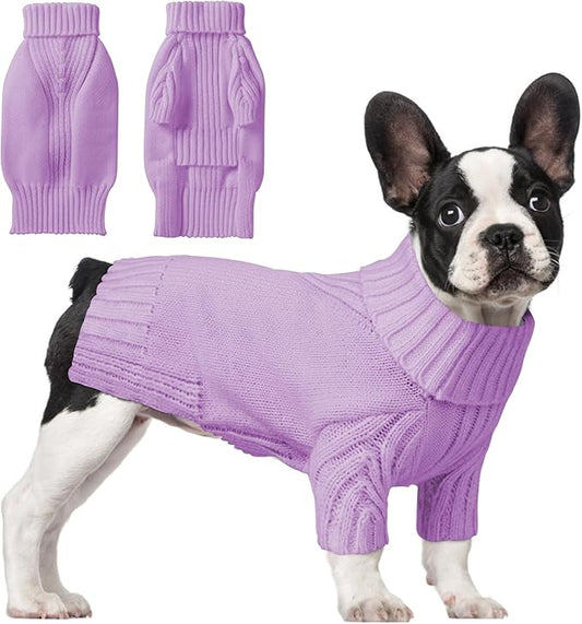 Dog Sweaters for Small Medium Large Dog, Classic Turtleneck Pet Clothes Warm Thermal Doggy Winter Coat, Thick Double Knitting Collar Pullover Cold Weather Puppy Jacket(Purple,M)