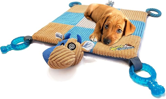 Puppy Teething Mat, Dog Play Mat, Playmat with Teething Toys, Dog Playpen Accessories, Teething Rings, Stuff for Puppies, Playpen, Essentials - 20 X 20