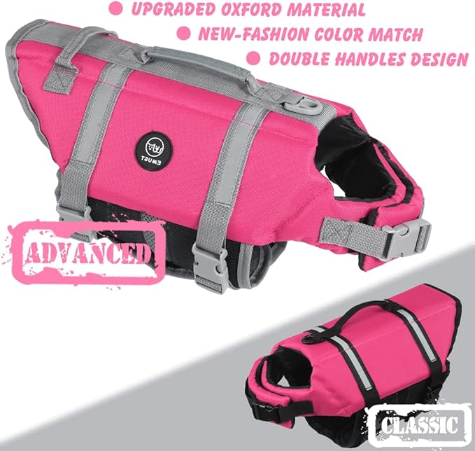 EMUST Dog Life Preserver, Pet Flotation Vest for Swimming, Beach Boating with High Buoyancy, Dog Flotation Vest for Small/Medium/Large Dogs, M, NewSolidpink