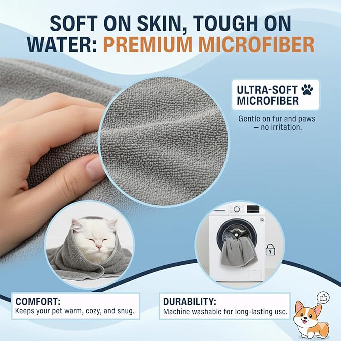 Dog Towel Keeps Your Pet Cozy After Every Use - Microfiber Towels for Drying Dogs & Cats - Quick & Efficient Grooming Gray Towel for Outdoor Play - Gently Dries Your Pet’s Fur 60x100cm Medium