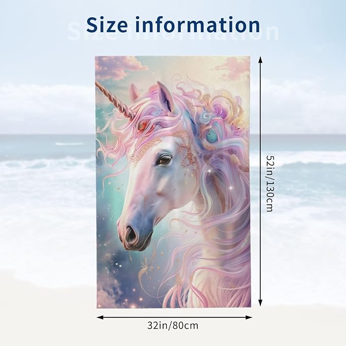 Unicorn Beach Towel 31inx51in, Cute Sand-Free Microfiber Bath Towel Ultra Soft Quick Dry Pool Towel Absorbent Towel Lightweight Towel for Swimming Bathroom Decor