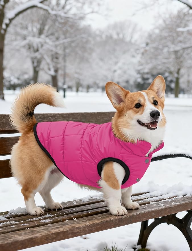 AURUZA Dog Winter Coat, Warm Waterproof Dogs Jacket Small Pet Vest for Medium Dogs Windproof Pet Fleece Vest Snow Jacket for Cold Weather(Hot Pink,L)