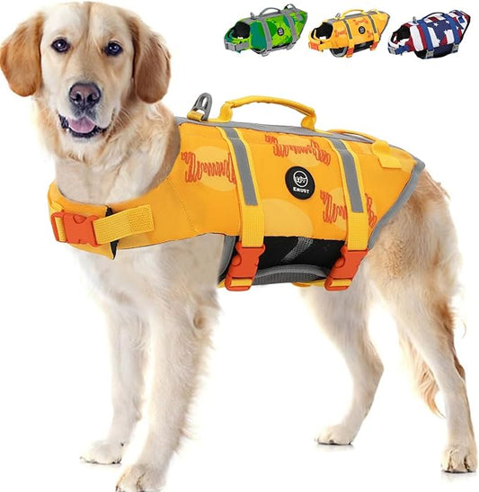 EMUST Dog Life Preserver, Dog Flotation Vest for Swimming, Exquisite Chinese Embroidery Style, Beach Boating with High Buoyancy for Small/Medium/Large Dogs, M, OrangeBone