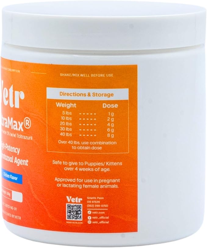 Vetr's Toltramax Toltrazuril Powder for Horses, Dogs, Cats, 100g (5.0%, Chicken)