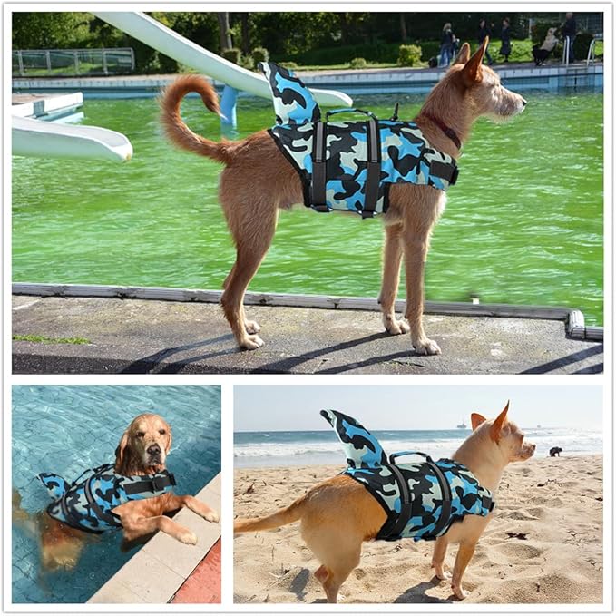 Doglay Dog Life Jacket Shark, Ripstop Dog Life Vests for Swimming Boating with High Buoyancy and Rescue Handle, Adjustable Dog Life Jacket Pet Flotation Vest for Small Medium Large Dogs