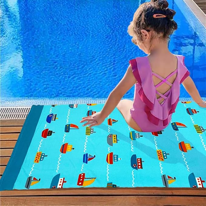 YIFONTIN Microfiber Beach Towels Velour Throw Blanket Super Soft Absorbent 27.5"x55" for Kids Bath Camping Sports Swimming Pool, Vessel.