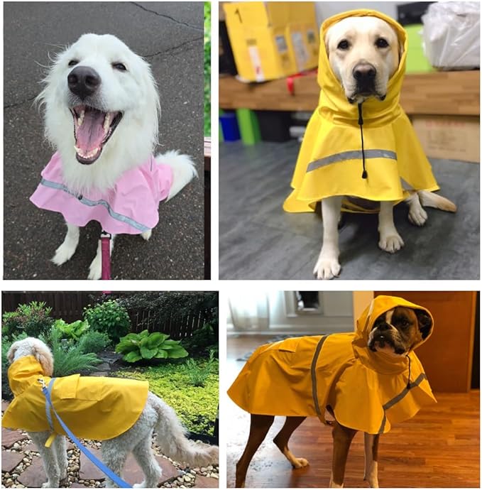 HAPEE Dog Raincoats with Reflective Strip Hoodie,Poncho Jacket for Large Dogs fit Golden Retriever Doodle (A1-Yellow, 34C (120-140 lbs))