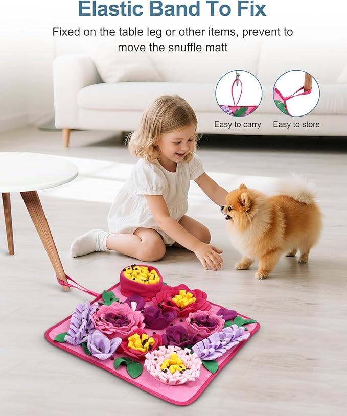 Snuffle Mat for Dogs - 15.4x15.4 Inch for Small & Medium Breeds, Cats & Rabbits | Interactive Slow Feed Sniff Mat with Non-Slip Bottom to Encourage Natural Foraging & Calming