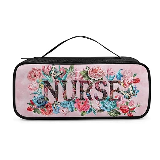 Gomyblomy Nurse Floral Stethoscope Case with Extra Room for Nurse and Doctors, Pink Stethoscope Holder Storage Pouch with Handle, Universal Fit for Most Stethoscopes