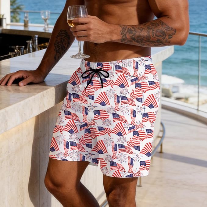 Mens Swim Trunks with Compression Liner Quick Dry Zipper Pocket Bathing