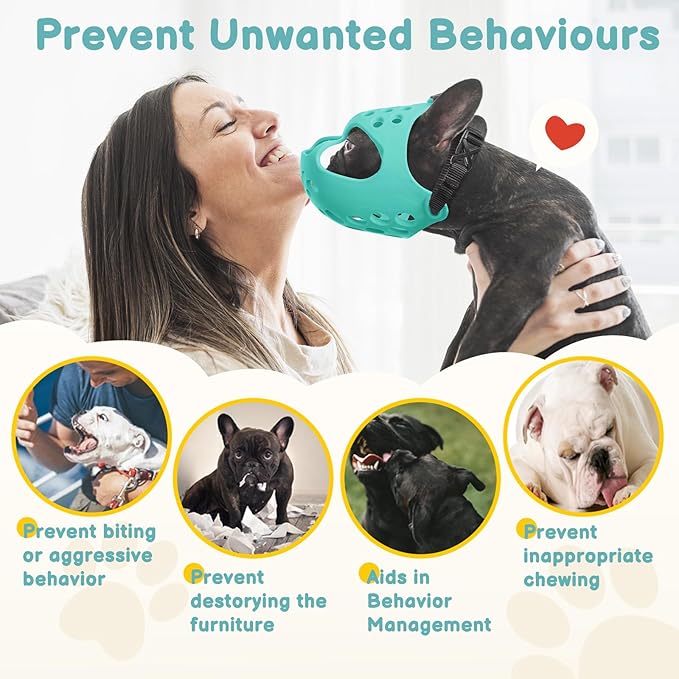 BARKLESS Muzzle for Short Snout Dog, Soft French Bulldog Muzzles to Prevent Biting, Brachycephalic Dog Mouth Guard for Aggressive Frenchie Boston Terriers Grooming Walking, Allows Panting