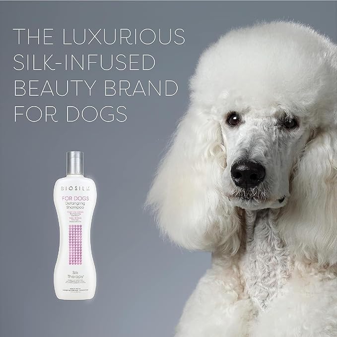 BioSilk for Dogs Silk Therapy Moisturizing Dog Detangling Shampoo - Dog Matted Hair Detangler Cleans, Moisturizes, and Detangles - Dematting Shampoo for Dogs, Grooming Supplies, 12 Fl Oz