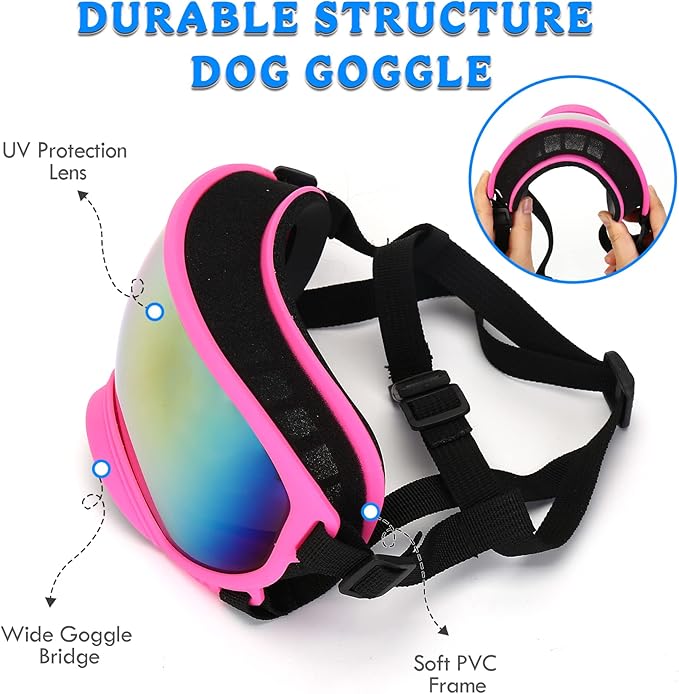 Large Dog Sunglasses Dog Goggles Pet Glasses Pet Eyewear with Adjustable Strap,Glasses for Medium Large Dog Swimming Skating Glasses UV Proof Windproof Dustproof
