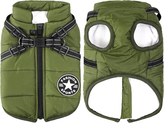 Aiboria Dog Jackets for Winter Windproof Waterproof 2 in 1 Outfit Cold Weather Coat Dog Vest Harness Puppy Winter Warm Jacket Large Green 3XL